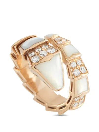 Pre-owned Bvlgari Serpenti Viper Diamond And Mother Of Pearl Ring In Pink