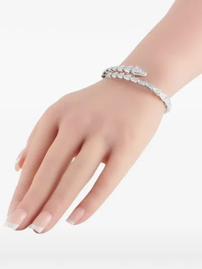 Pre-owned Bvlgari Serpenti Viper Diamond Bracelet In Silver