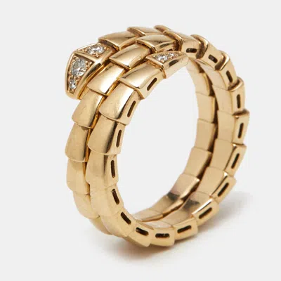 Pre-owned Bvlgari Serpenti Viper Diamonds 18k Yellow Gold Ring Size 58