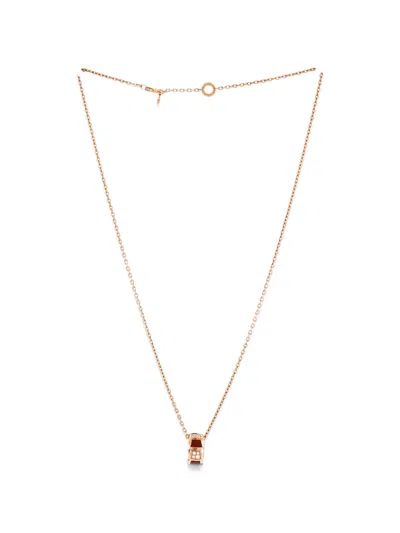 Pre-owned Bvlgari Serpenti Viper Pendant 18k Rose Gold With Carnelian And Diamonds Necklace In Pink