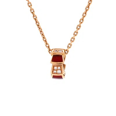 Bvlgari Serpenti Viper Pendant Necklace 18k Rose Gold With Carnelian And Diamonds