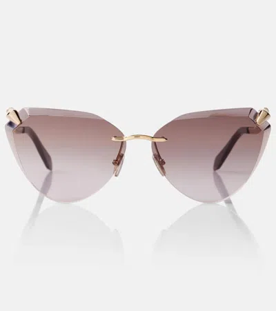 Bvlgari Serpenti Viper Rimless Cat-eye Sunglasses In Gold