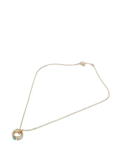 Pre-owned Bvlgari Serpenti Viper Turquoise And Diamond Necklace In Gold