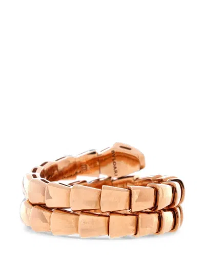 Pre-owned Bvlgari Serpenti Viper Two-coil 18k Rose Gold With Diamond Ring In Pink