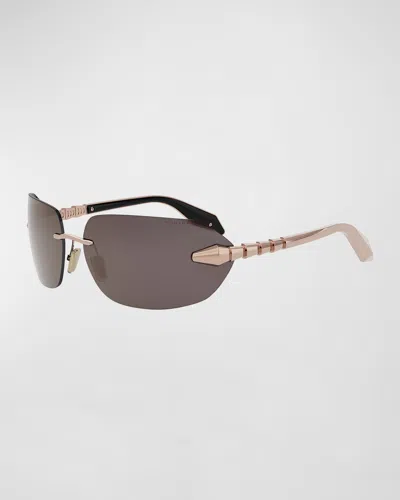 Bvlgari Serpenti Viper Wrap Sunglasses In Shiny Rose Gold Brown Mirror