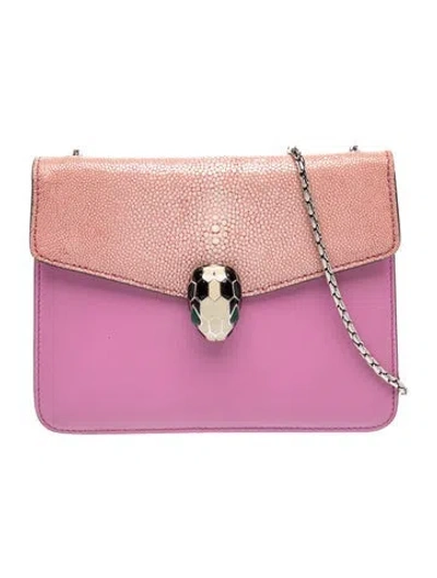 Pre-owned Bvlgari Signature Leather & Galuchat Serpenti Forever Bag In Pink