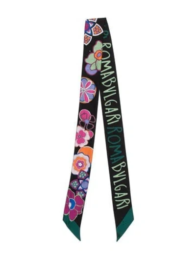 Pre-owned Bvlgari Silk Floral Print Scarf In Black