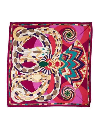 Pre-owned Bvlgari Silk Graphic Print Scarf W/ Tags In Pink