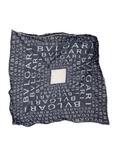 Pre-owned Bvlgari Silk Printed Scarf In Blue/white
