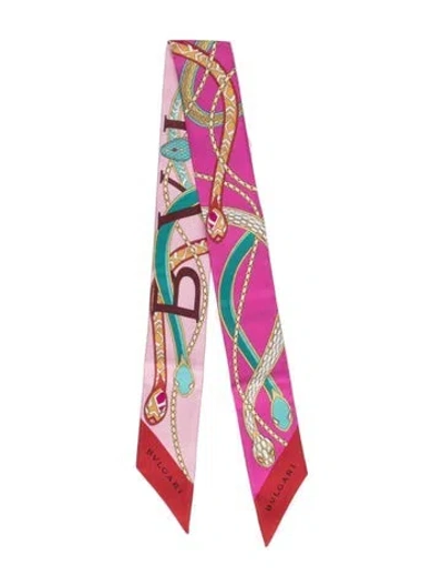 Pre-owned Bvlgari Silk Printed Scarf In Pink