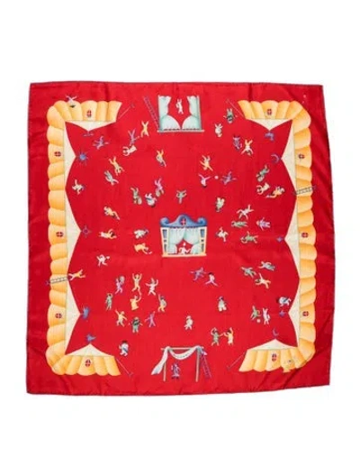 Pre-owned Bvlgari Silk Printed Scarf In Red