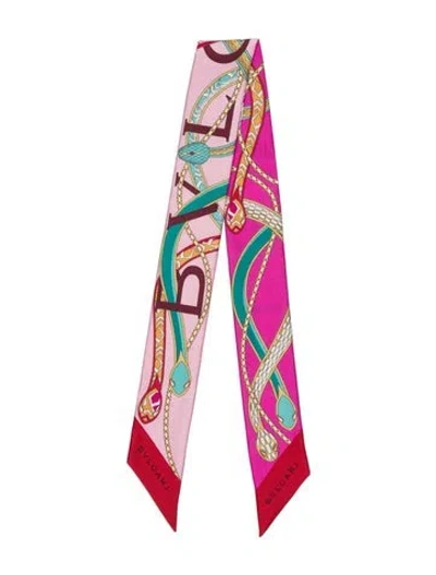 Pre-owned Bvlgari Silk Printed Scarf W/ Tags In Black