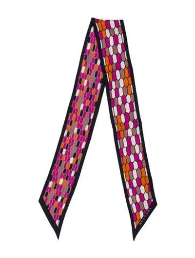 Pre-owned Bvlgari Silk Printed Scarf W/ Tags In Pink