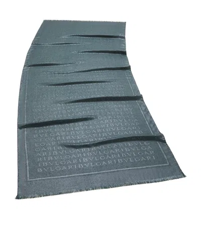 Bvlgari Silk-wool Logo Scarf In Gray
