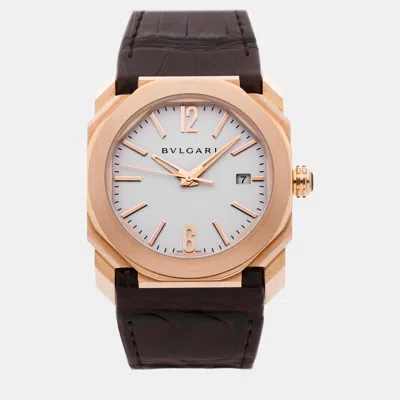 Pre-owned Bvlgari Silver 18k Rose Gold Octo 102119 Automatic Men's Wristwatch 38 Mm