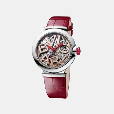 Pre-owned Bvlgari Silver 18k Rose Gold Stainless Steel Lucea Skeleton 102879 Women's Wristwatch 33 Mm