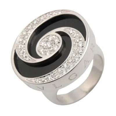 Pre-owned Bvlgari Silver Black Clear White Gold (18k) Stainless Steel Band Ring ()