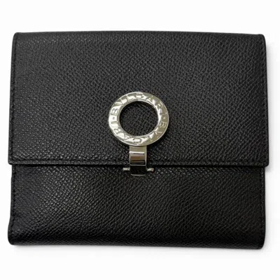 Pre-owned Bvlgari Silver Black Leather Wallet (bi-fold) () In Multi