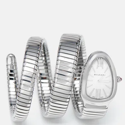 Pre-owned Bvlgari Silver Opaline Stainless Steel Serpenti Tubogas 101911 Women's Wristwatch 35 Mm