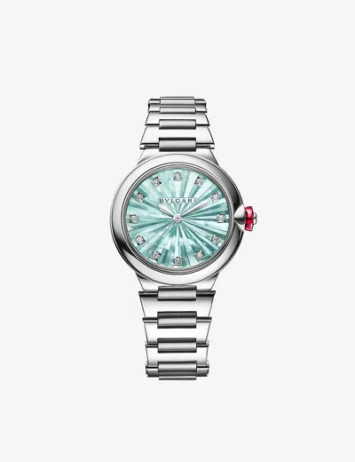 Bvlgari Silver Re00007 Lvcea Stainless-steel, 0.2200ct Brilliant-cut Diamond And Mother-of-pearl Automatic W