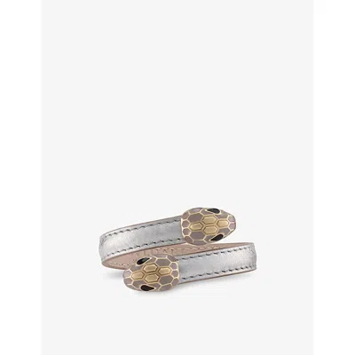 Bvlgari Silver Serpenti Forever Leather Bracelet