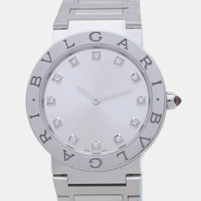 Pre-owned Bvlgari Silver Stainless Steel And Diamond Bb33s Automatic Men's Wristwatch 34mm