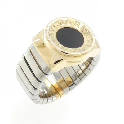 Pre-owned Bvlgari Silver Yellow Gold Stainless Steel Yellow Gold (18k) Band Ring () In Multi