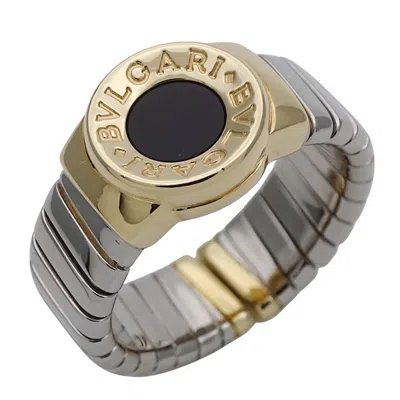Pre-owned Bvlgari Silver Yellow Gold Yellow Gold (18k) Stainless Steel Band Ring () In Multi