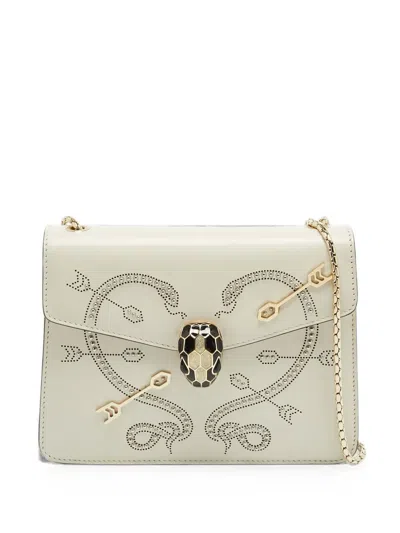 Pre-owned Bvlgari Small Pop Heart Serpenti Forever Leather Shoulder Bag In Neutrals