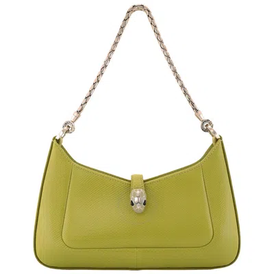 Bvlgari Small Serpenti Baia Leather Shoulder Bag In Green