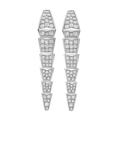 Bvlgari White Gold And Diamond Serpenti Viper Drop Earrings In Gray