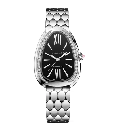 Bvlgari Stainless Steel And Diamond Serpenti Seduttori Watch In Black
