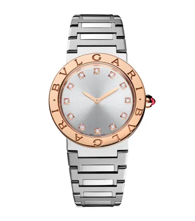 Bvlgari Stainless Steel And Rose Gold   Watch In Gray