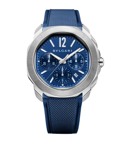 Bvlgari Stainless Steel Octo Roma Watch In Blue