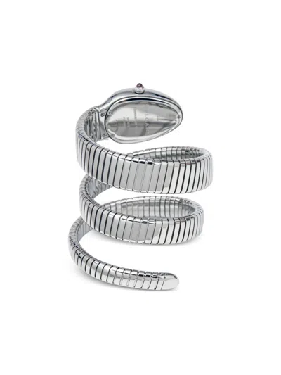 Pre-owned Bvlgari Stainless Steel Serpenti Tubogas 35mm Watch In White