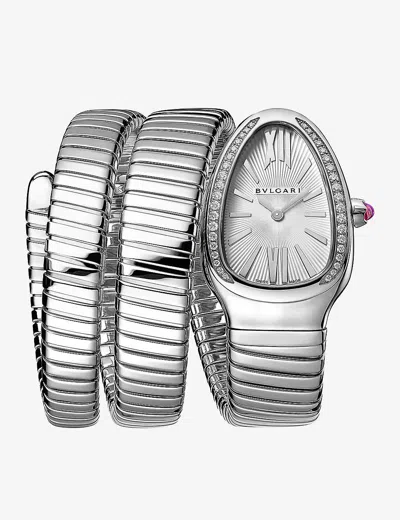Bvlgari Stainless Steel Sp35c6sds2tl Serpenti Tubogas Stainless-steel And 0.401ct Brilliant-cut Diam