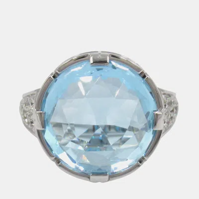 Pre-owned Bvlgari Topaz & Diamond Parentesi 18k White Gold Cocktail Ring Eu 49
