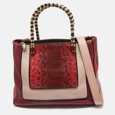 Pre-owned Bvlgari Tri Color Leather And Kurung Serpenti Scaglie Tote In Multi