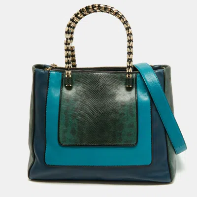 Pre-owned Bvlgari Tricolor Leather And Kurung Serpenti Scaglie Tote In Multi