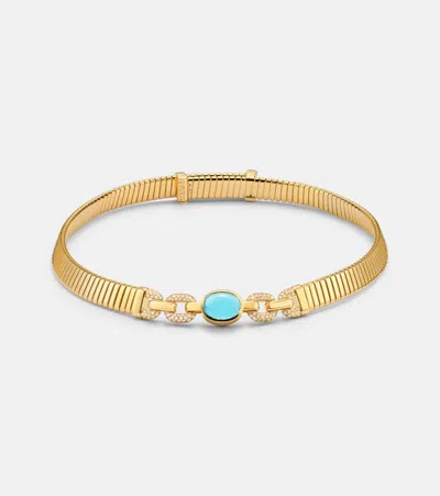 Bvlgari Tubogas 18kt Gold Necklace With Topaz And Diamonds