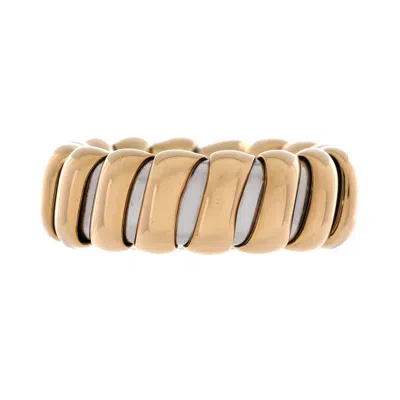 Bvlgari Tubogas Band Ring 18k Yellow Gold And Stainless Steel Wide