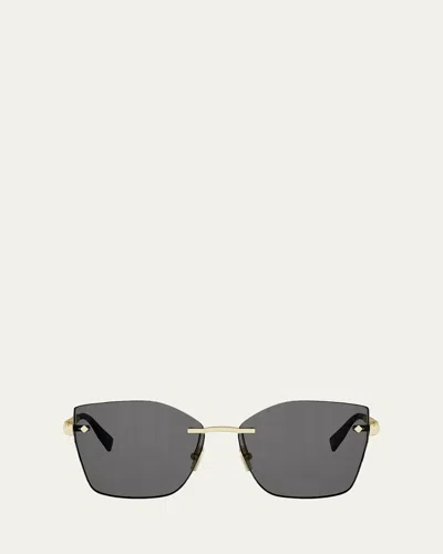 Bvlgari Tubogas Rimless Metal Square Sunglasses In Gold