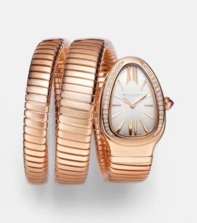 Bvlgari Serpenti Tubogas 35mm Rose Gold Watch With Diamonds And Quartz In Pink