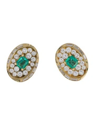 Pre-owned Bvlgari Vintage 18k 4.39ctw Diamond & Emerald Clip-on Earrings In Multi