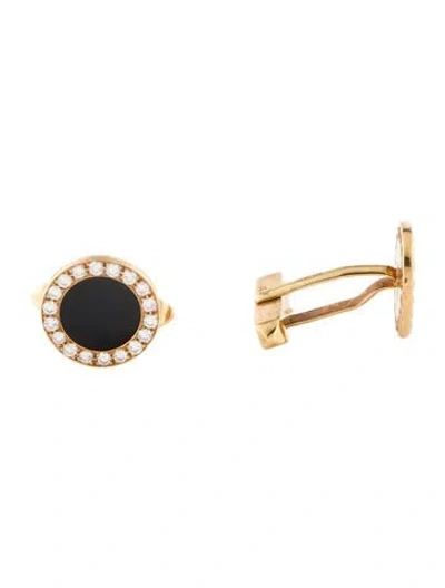 Pre-owned Bvlgari Vintage 18k Diamond & Onyx Cufflink In Multi
