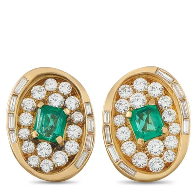 Bvlgari Vintage 18k Yellow Gold 3.0ct Diamond And Emerald Clip-on Earrings Bv18-040726 In Metallic