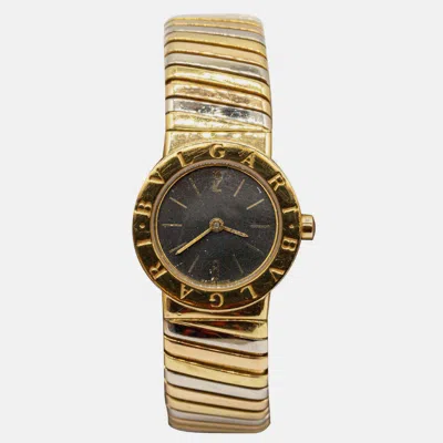 Pre-owned Bvlgari Vintage Expandable Tri-colour Tubogas Bb23 2t 18k Yg/rg/wg Quartz Women's Wrist Watch 23 Mm In Black
