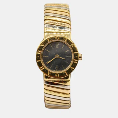 Pre-owned Bvlgari Vintage Expandable Tri-colour Tubogas Bb23 2t Watch In 18k Three-tone Gold (medium Model) In Black