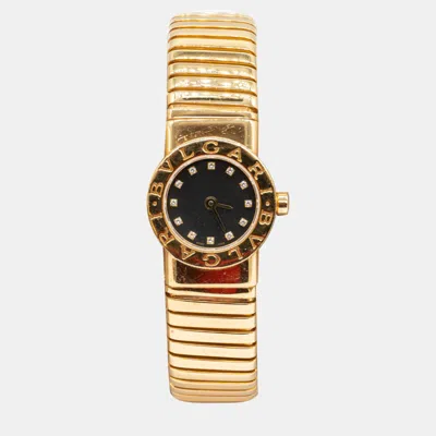 Pre-owned Bvlgari Vintage Expandable Tubogas Bb19 2t Watch With Diamonds In 18k Yellow Gold (mini Model) In Black