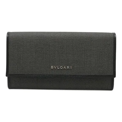 Pre-owned Bvlgari Weekend Black Dark Gray Pvc Leather Long Wallet (bi-fold) ()